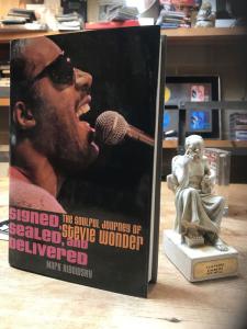 A photograph of Stevie Wonder's 'signed, sealed, and delivered' autobiography Book PR