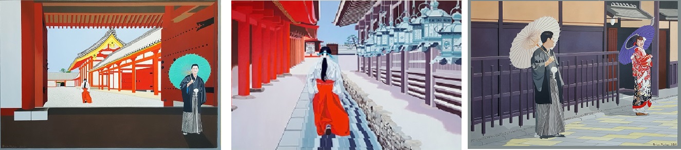 Japanese series by Brian Parker - 'The Temple of Light' , 'Walking to Work' & 'Kyoto Joy'